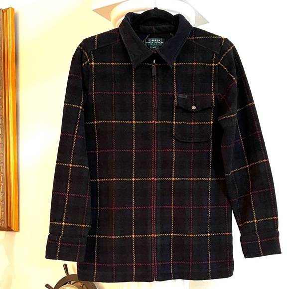 Ralph Lauren LRL plaid tartan fleece corduroy collar chore barn jacket full-zip - Picture 7 of 10